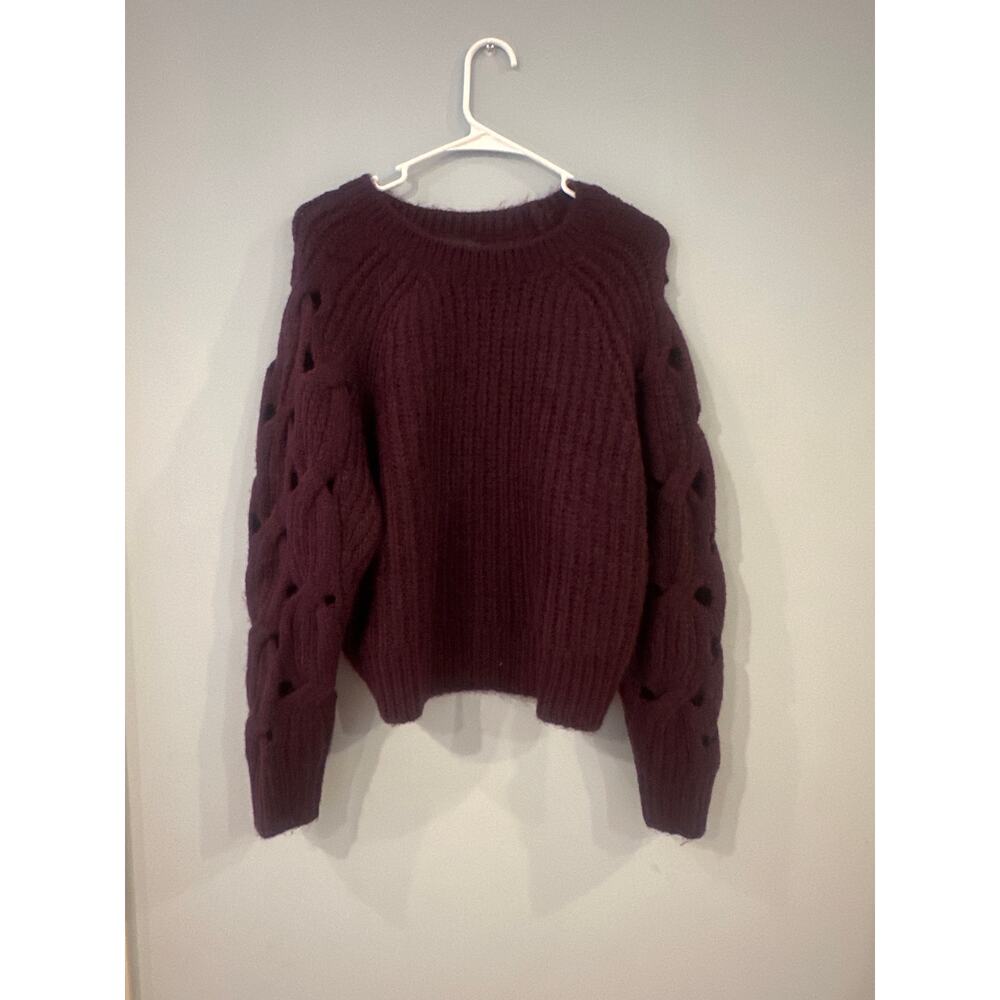 Express  Purple Knit Sweater with Braided Sleeve Cutouts | Size S